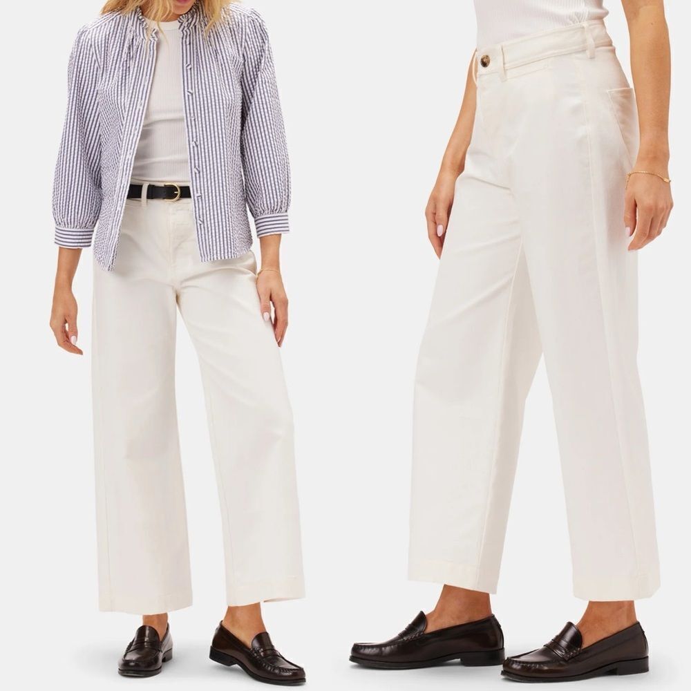 Amour Vert NWT Wide Leg Utility Pants Size 10 Ivory Cotton Twill High Rise